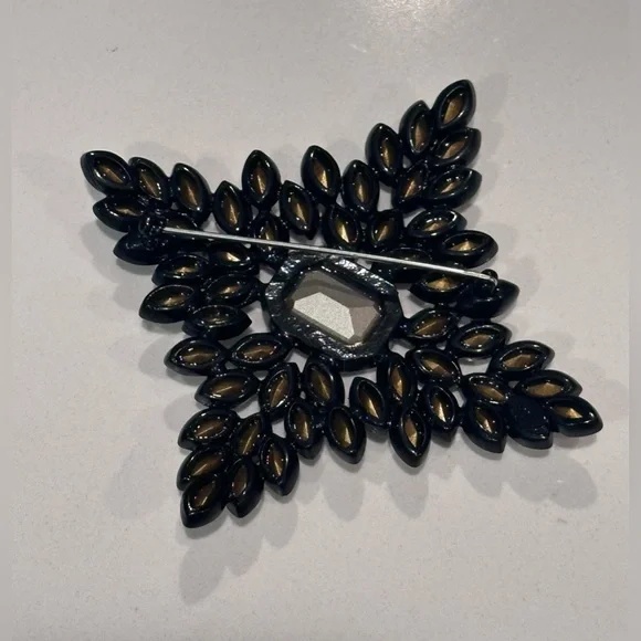 Kenneth Jay Lane Black Line Crystal Cruciform Brooch